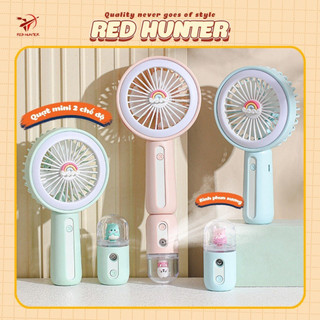 (Tặng Móc treo thú) Quạt cầm tay mini phun sương có đèn LED thời lượng pin dài RDEHUNTER