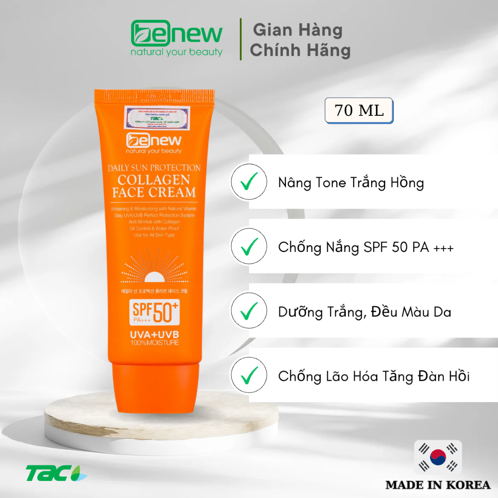 Ảnh Kem chống nắng cao cấp dành cho da mặt Benew Collagen Sun Cream 70ml 2