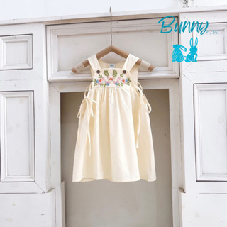 Váy bé gái hai dây họa tiết thêu xịn xò trắng kem, vàng cho bé 1-7 tuổi (8-26kg) N0023B