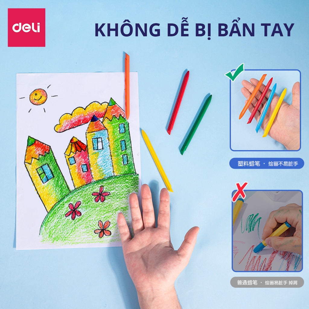 Bút Sáp Màu Vẽ Hữu Cơ Cho Bé Tập Vẽ Deli - 12/18/24 Màu Tươi Sáng, Siêu Sạch, An Toàn - Tô Màu Vẽ Tranh