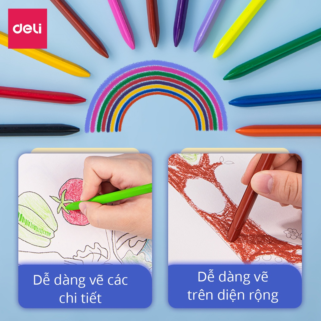 Bút Sáp Màu Vẽ Hữu Cơ Cho Bé Tập Vẽ Deli - 12/18/24 Màu Tươi Sáng, Siêu Sạch, An Toàn - Tô Màu Vẽ Tranh