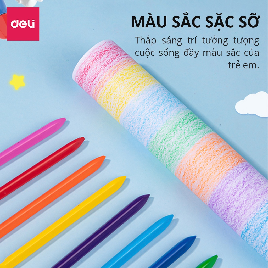 Bút Sáp Màu Vẽ Hữu Cơ Cho Bé Tập Vẽ Deli - 12/18/24 Màu Tươi Sáng, Siêu Sạch, An Toàn - Tô Màu Vẽ Tranh