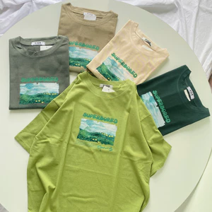 Áo phông form rộng YUSTUDIO, áo thun 3158 chất cotton khô cổ tròn mẫu Cỏ xanh