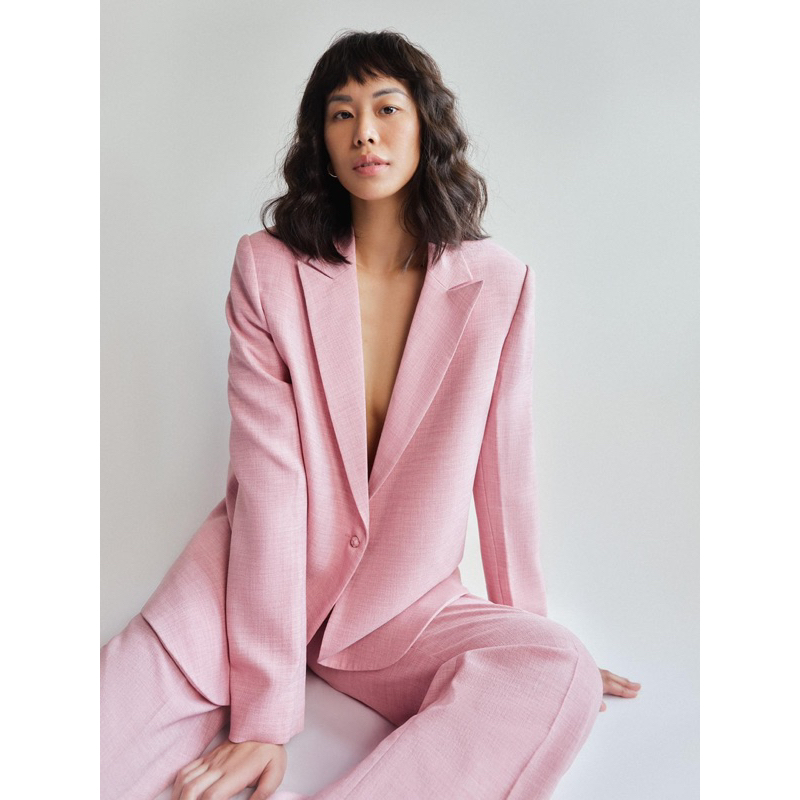 Áo blazer nữ [MAY THEO SỐ ĐO] - áo khoác vest - chất liệu cao cấp, 2 lớp-lót lụa, màu hồng nhạt