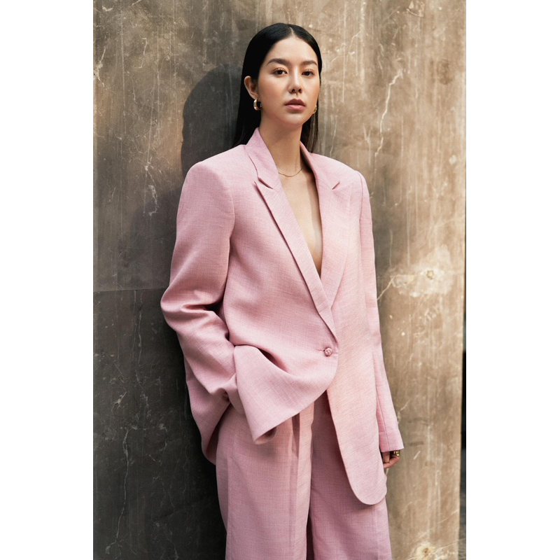 Áo blazer nữ [MAY THEO SỐ ĐO] - áo khoác vest - chất liệu cao cấp, 2 lớp-lót lụa, màu hồng nhạt