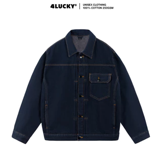 Áo Khoác Jean Nam 4LUCKY 6132, Áo Jean Nam Nữ Form Boxy Màu Indigo
