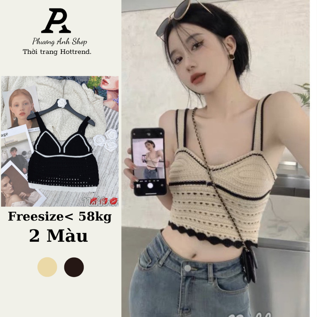 Áo 2 dây đan len cổ chữ V gợi cảm cho nữ, áo đi biển cực xinh.