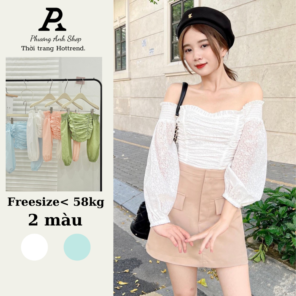 Áo sơ mi nữ trễ vai dáng croptop lửng, đồ đi biển xinh xắn ATVC226