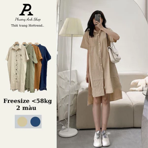 Váy sơ mi vạt vuông đuôi tôm phong cách Hàn Quốc, hàng qcl1, phuonganh18, váy sơmi cổ bẻ 6677 .
