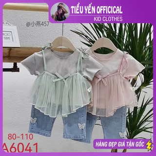 Bộ bé gái, Bộ thun hồng/xanh áo 2 dây đáng yêu cho bé 8-18kg S456 S457 S458 | Tiểu Yến KID