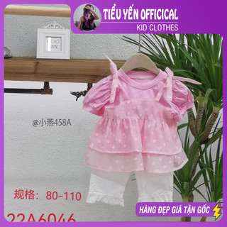 Bộ bé gái, Bộ thun hồng/xanh áo 2 dây đáng yêu cho bé 8-18kg S456 S457 S458 | Tiểu Yến KID