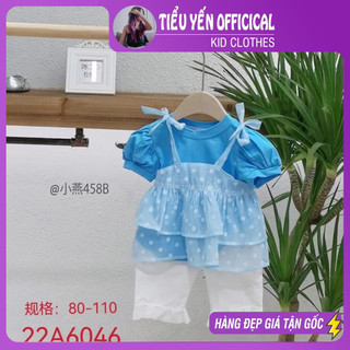 Bộ bé gái, Bộ thun hồng/xanh áo 2 dây đáng yêu cho bé 8-18kg S456 S457 S458 | Tiểu Yến KID