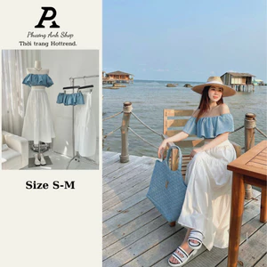 set áo bò kèm chân váy dài đi biển đi chơi, dự tiệc hàng qccc loại 1.
