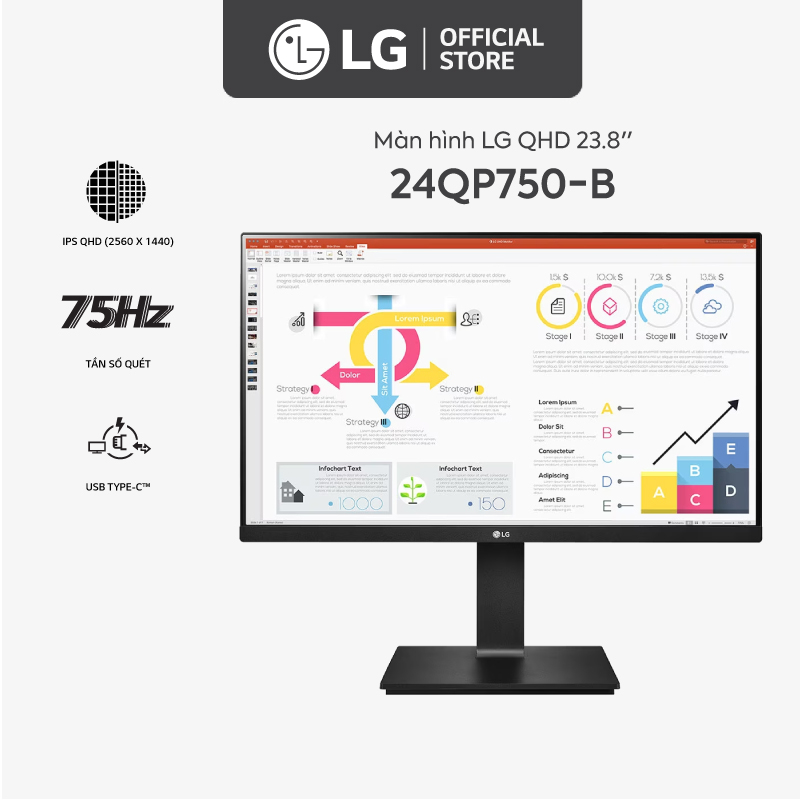 [Mã ELBAU5 giảm 5% đơn 300K] Màn Hình LG 24QP750-B 23.8 QHD IPS AMD FreeSync HDR10 sRGB 99% USB Type-C