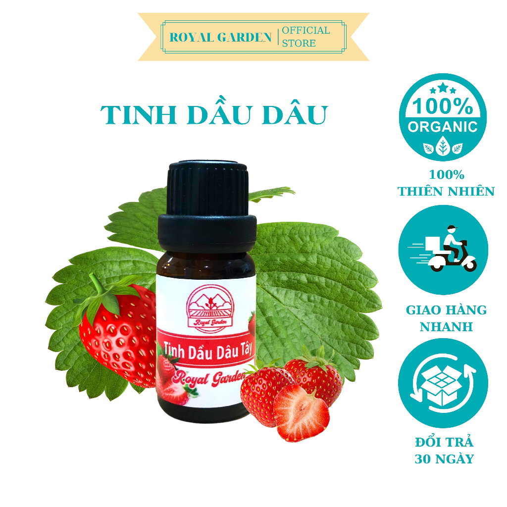 Tinh dầu hương Dâu Tây Royal Essential Oil, xuất sứ thiên nhiên không pha tạp chất, Giảm Stress Khử Mùi Chống Say Xe