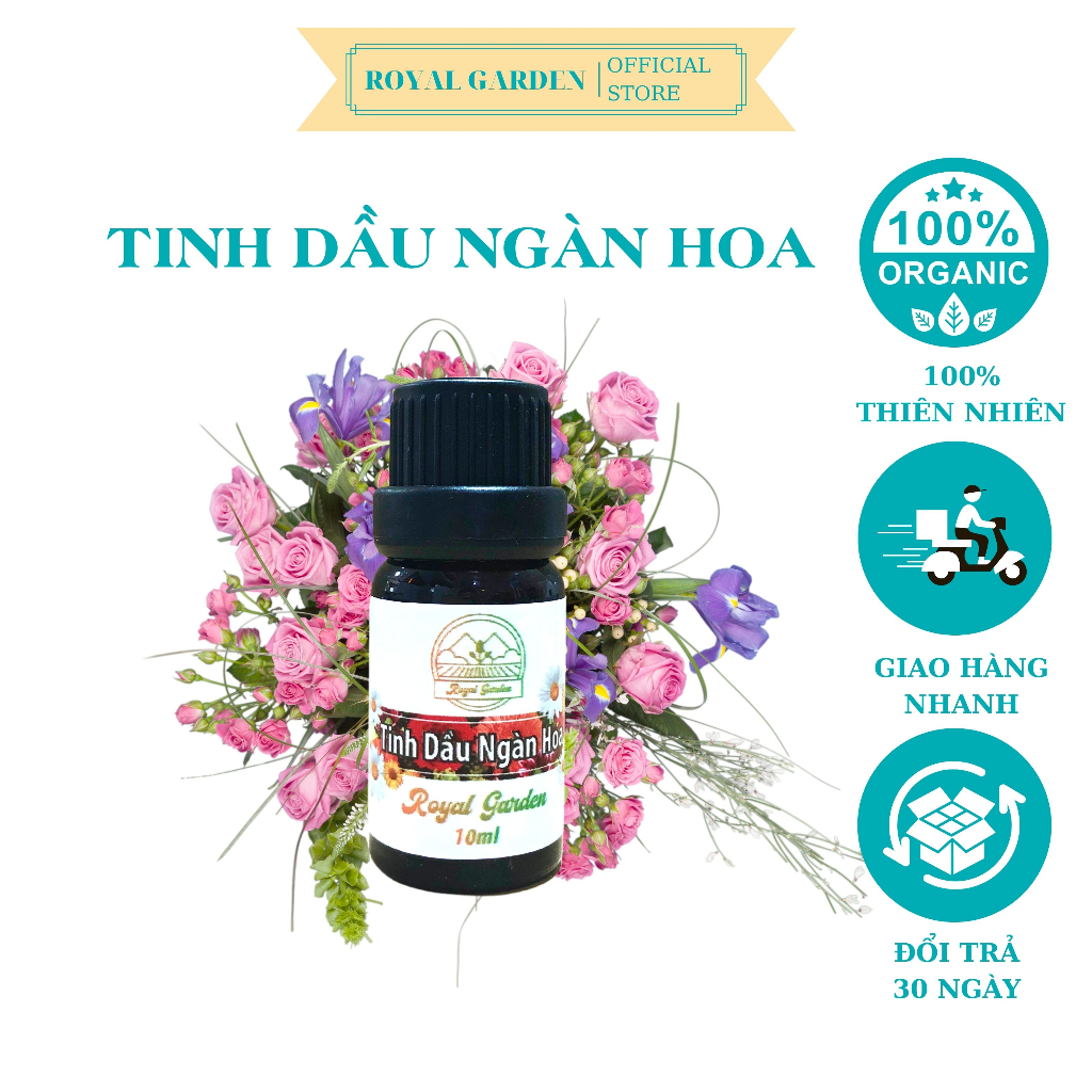 Tinh Dầu Ngàn Hoa Nguyên Chất Royal 50ml xuất sứ thiên nhiên không pha tạp chất, Giảm Stress Khử Mùi Chống Say Xe