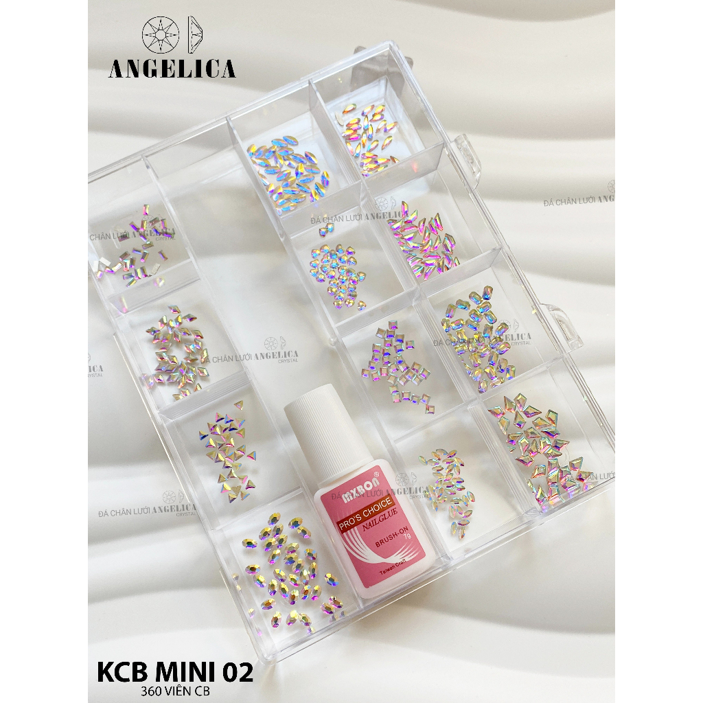 Khay đá nails chân bằng kèm keo size mini đá đính nail nhỏ màu trắng, vàng trà, xà cừ trang trí móng ANGELICA KCBMN
