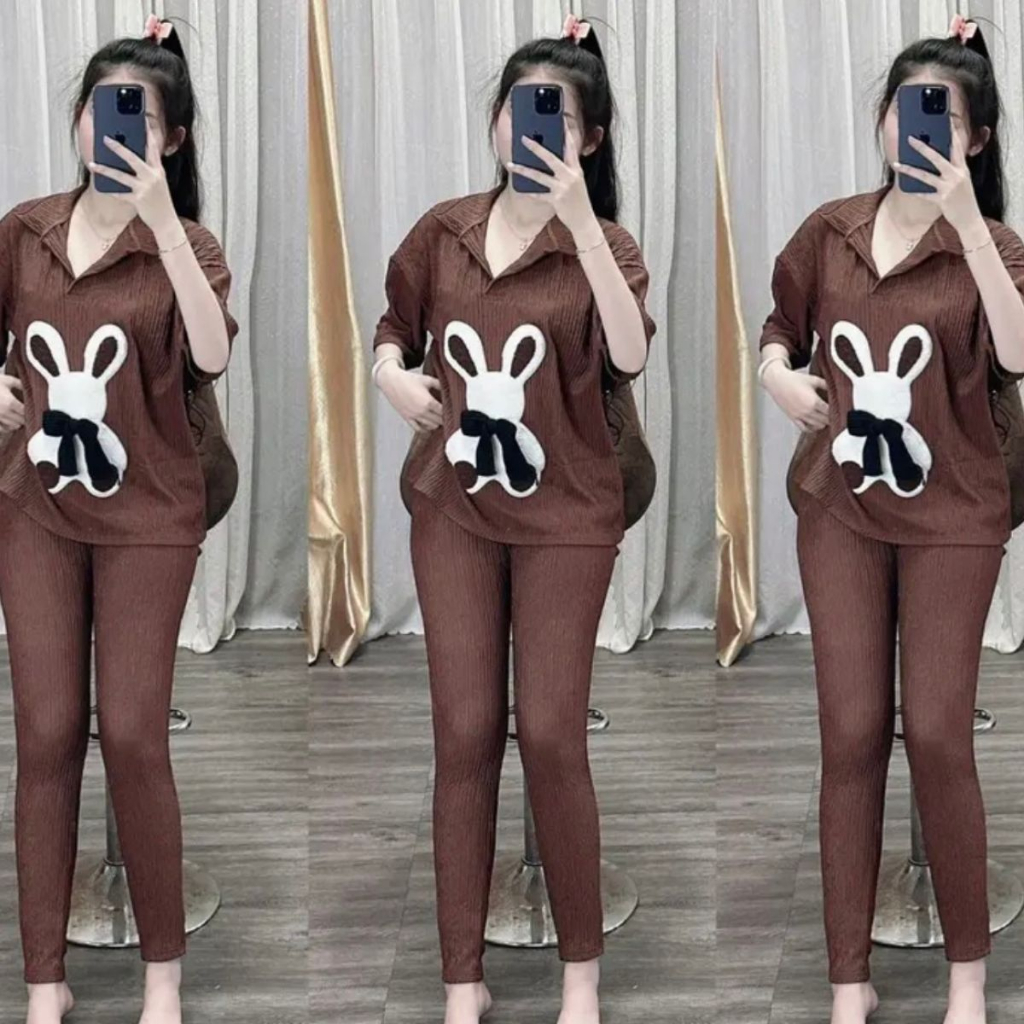 Đồ Bộ Nữ Bigsize Vải Thun Xốp Quần Dài Áo Có Cổ Polo ESHOP Đồ Mặc Nhà Nữ Quần Lửng Ngố Xốp Nhật Đẹp Dễ Thương Xinh VX68