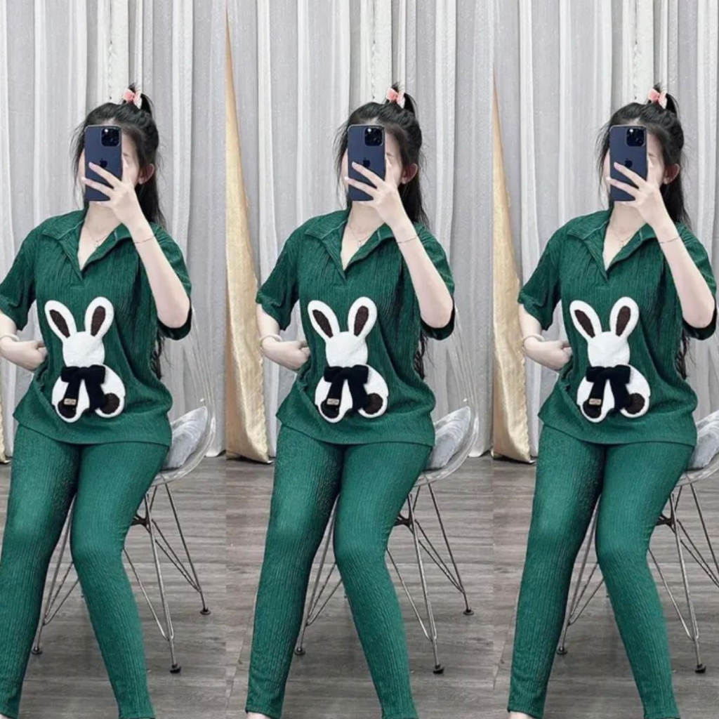 Đồ Bộ Nữ Bigsize Vải Thun Xốp Quần Dài Áo Có Cổ Polo ESHOP Đồ Mặc Nhà Nữ Quần Lửng Ngố Xốp Nhật Đẹp Dễ Thương Xinh VX68