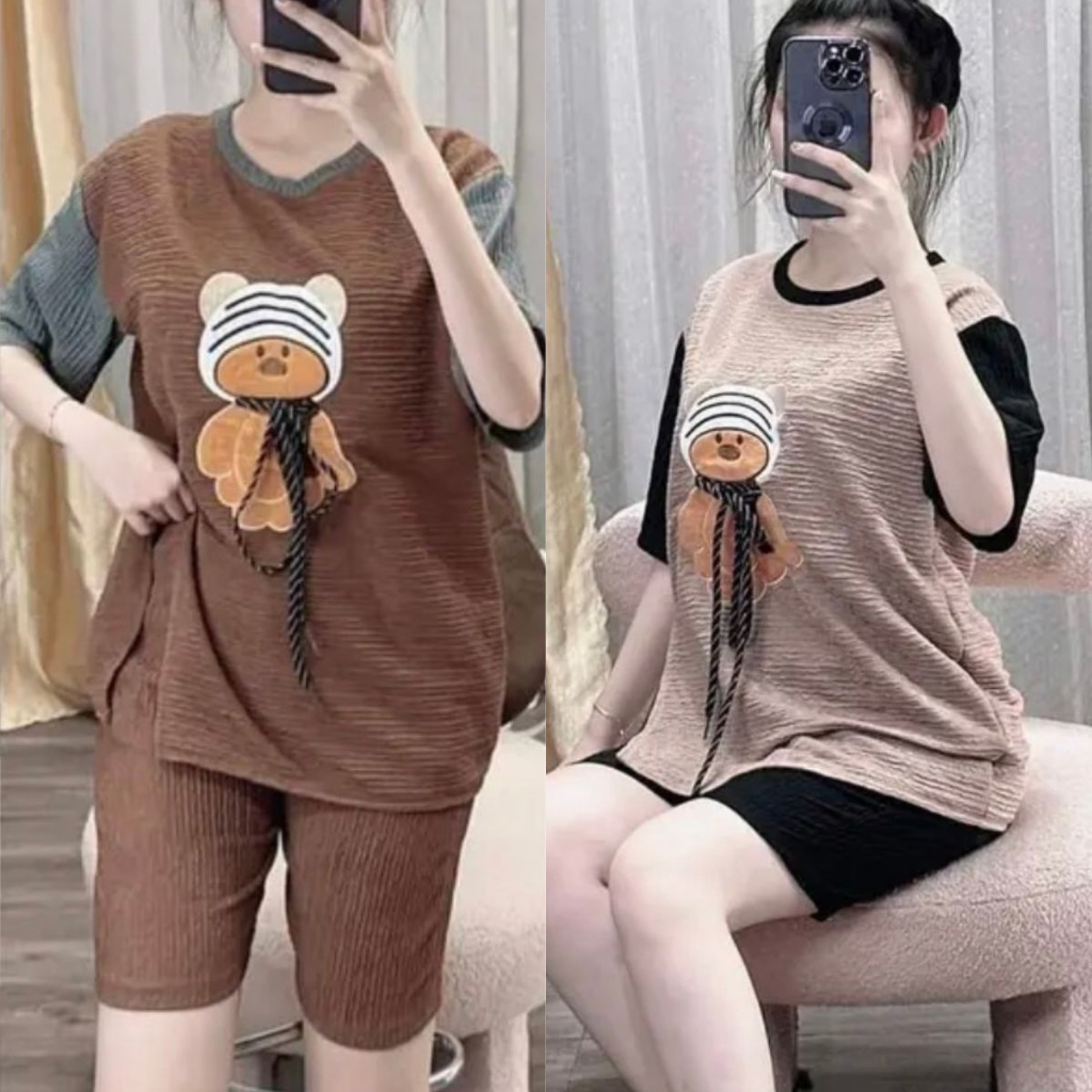 Đồ Bộ Nữ Bigsize Vải Thun Xốp Quần Dài Áo Có Cổ Polo ESHOP Đồ Mặc Nhà Nữ Quần Lửng Ngố Xốp Nhật Đẹp Dễ Thương Xinh VX68