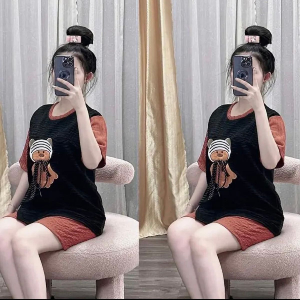 Đồ Bộ Nữ Bigsize Vải Thun Xốp Quần Dài Áo Có Cổ Polo ESHOP Đồ Mặc Nhà Nữ Quần Lửng Ngố Xốp Nhật Đẹp Dễ Thương Xinh VX68