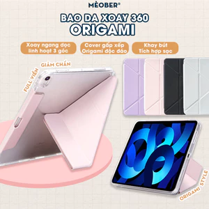 Bao da i Pad Origami gấp xếp xoay 360 cho Pro 11, Mini 6 7, Air 5 6, 10.2 - khay bút ẩn, lưng viền trong suốt by MèoBer