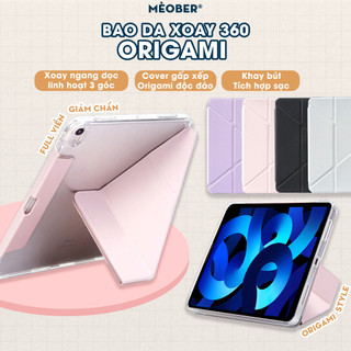 Bao da i Pad Origami gấp xếp xoay 360 cho Pro 11, Mini 6 7, Air 5 6, 10.2 - khay bút ẩn, lưng viền trong suốt by MèoBer