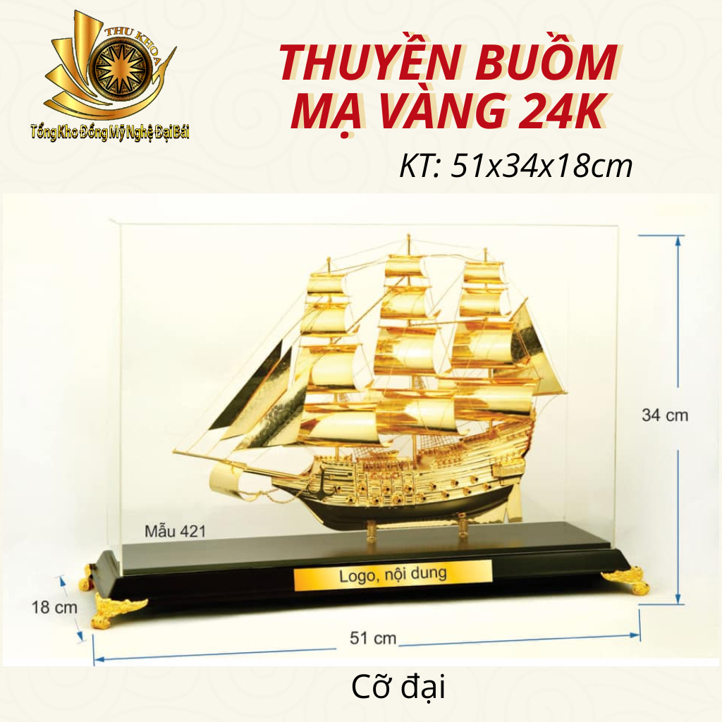 Mô hình Thuyền buồm mạ vàng   cỡ đại 51cm ✅FREESHIP✅Quà tặng vàng thuận buồm xuôi gió cao cấp tặng sếp phong thủy