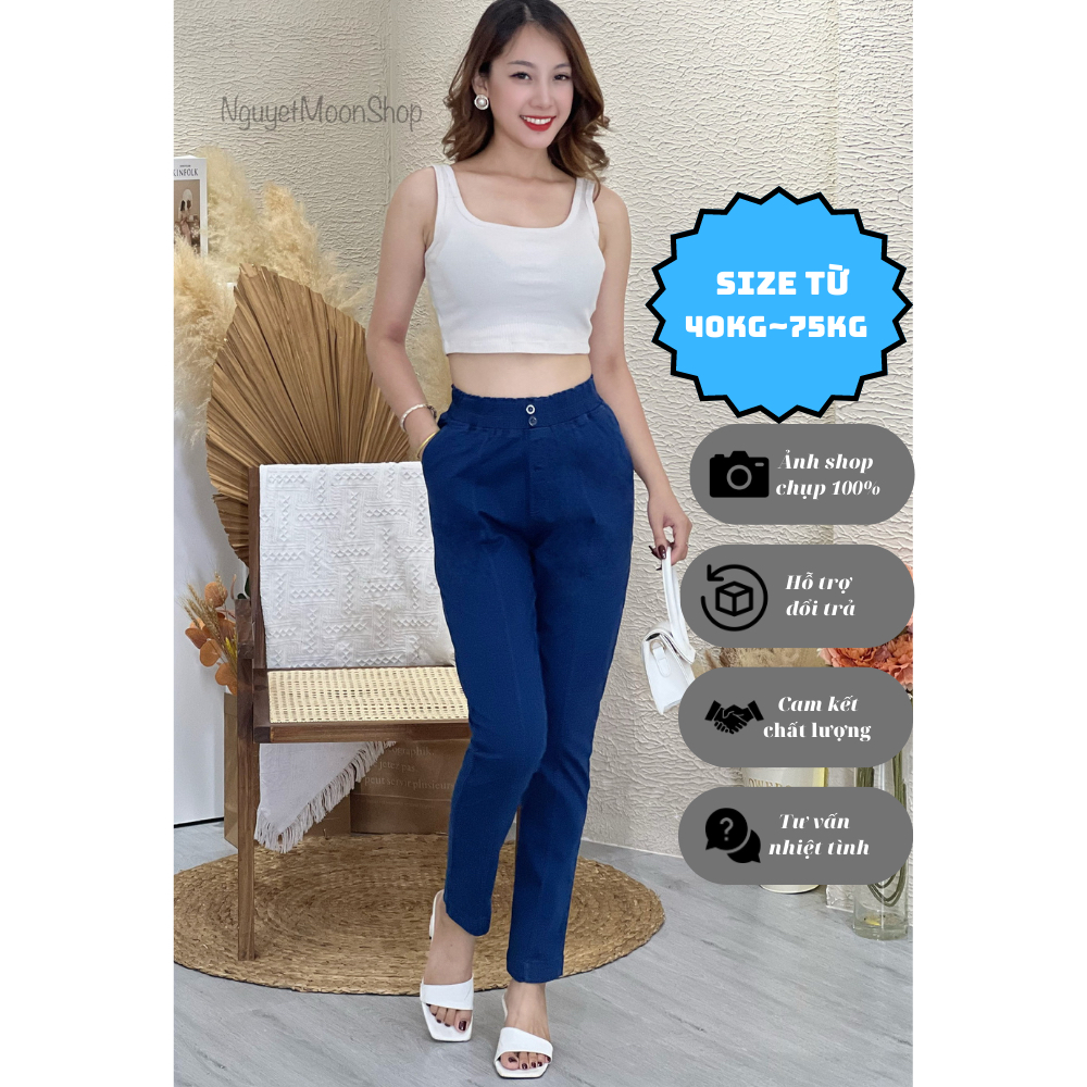 Quần Dài Jean Nữ lưng thun Big size chất jean co giãn mềm mại phong cách Hàn Quốc mã SPD