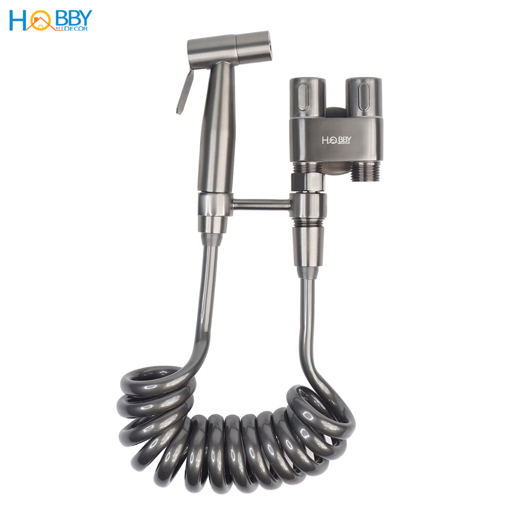 Vòi xịt toilet dây lò xo đa năng kèm van nước bồn cầu màu xám Hobby Home Decor VSR4F