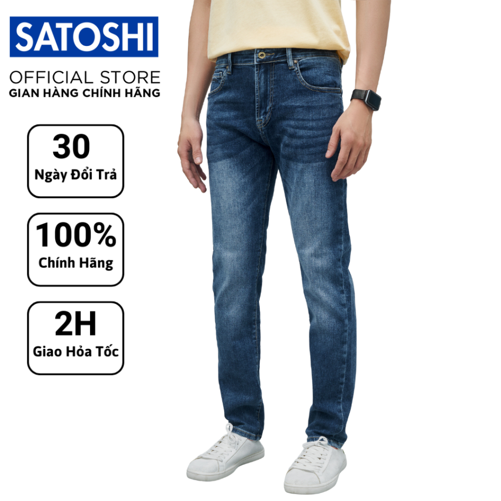 Quần Jean nam Satoshi SAQJ49 màu xanh wash basic chuẩn form slimfit chất co giãn thoáng mát