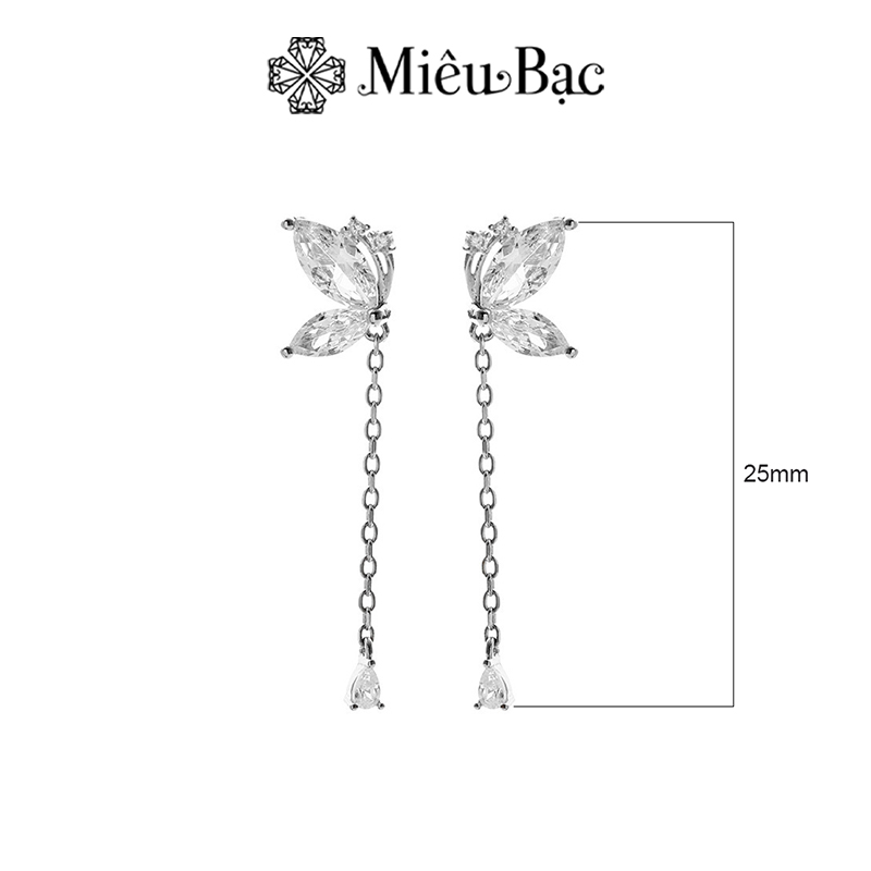 Ảnh Bông tai bạc nữ hồ điệp đính đá dáng dài Miêu Bạc khuyên tai xinh xắn chất liệu s925 phụ kiện thời trang trang sức MB54 1