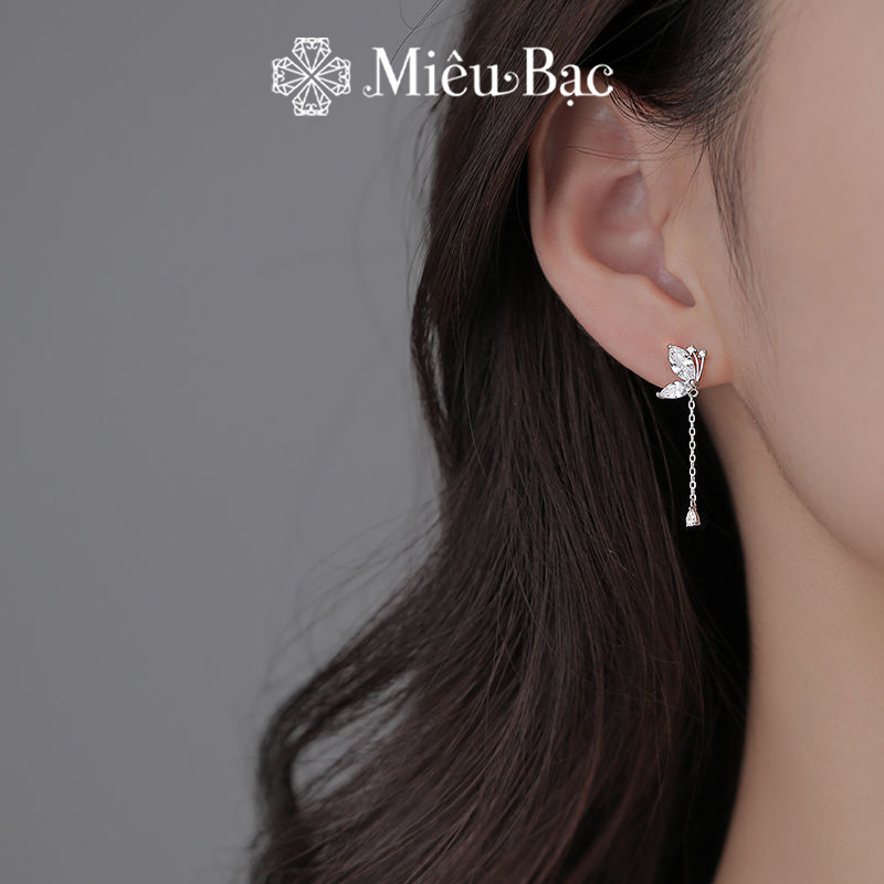 Ảnh Bông tai bạc nữ hồ điệp đính đá dáng dài Miêu Bạc khuyên tai xinh xắn chất liệu s925 phụ kiện thời trang trang sức MB54 2