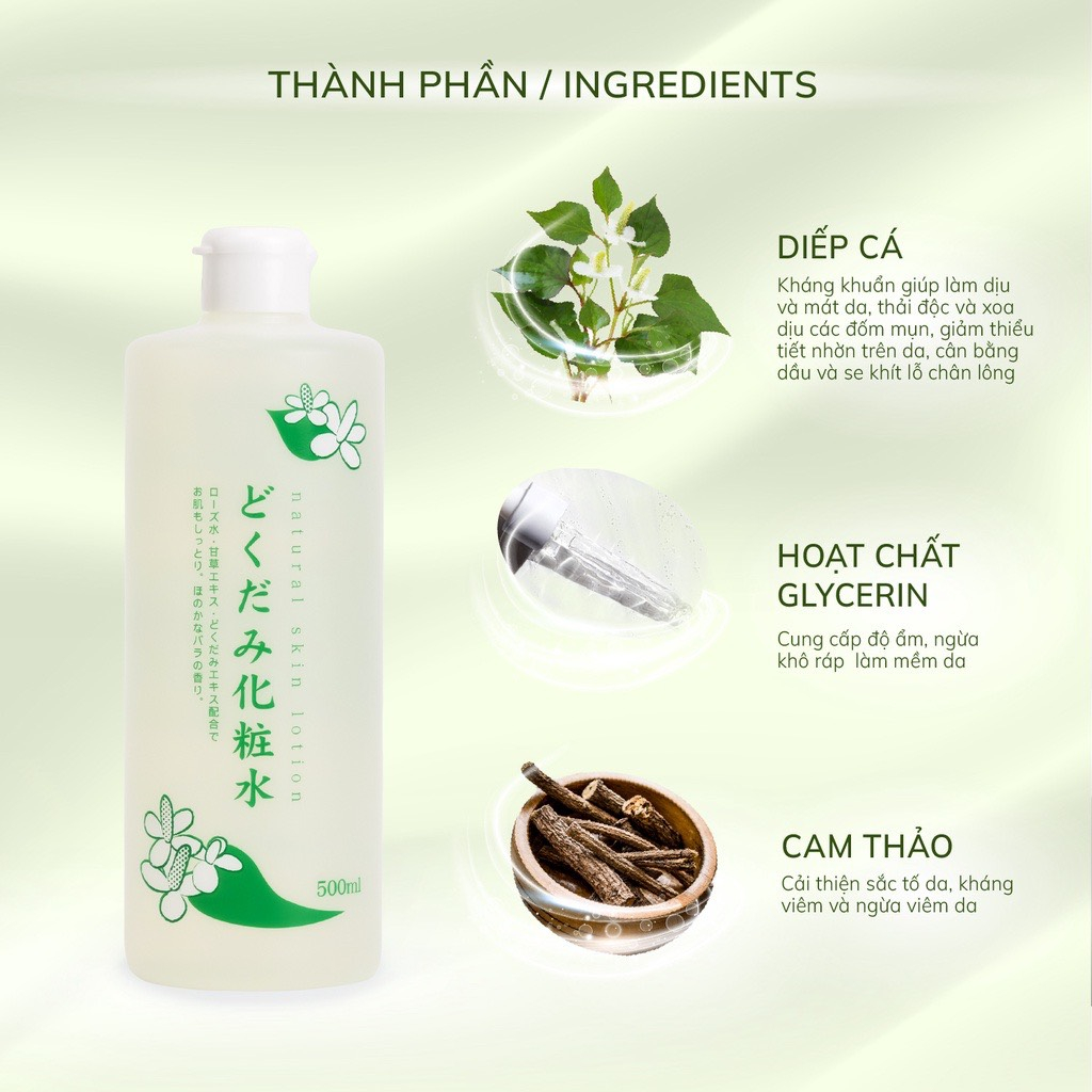 Ảnh Nước hoa hồng diếp cá tía tô Chinoshio Dokudami Natural Skin Lotion cho da dầu mụn Lotion Nhật Bản 500ml - Bahachiha 3