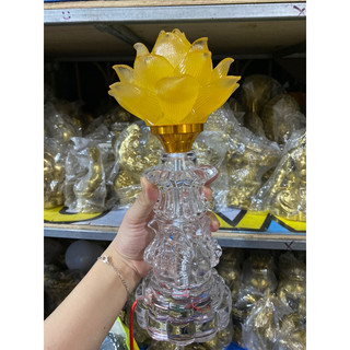 Đèn Hoa Sen Thủy Tinh Cắm Điện Đèn điện thờ Đồ Thờ Cúng