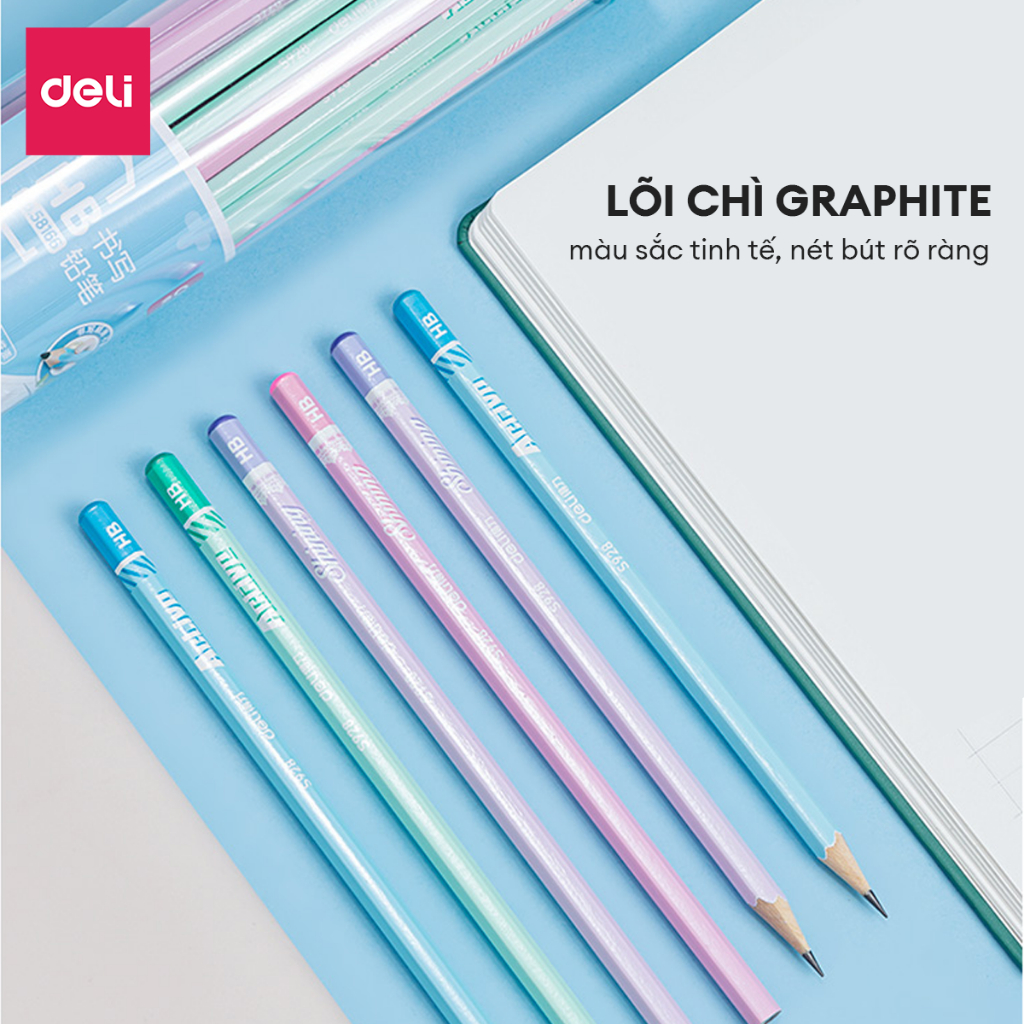 Bút chì lục giác Deli 30 chiếc/hộp loại 2B/HB màu sắc pastel dễ thương, thân gỗ dễ gọt vẽ tranh, viết chữ