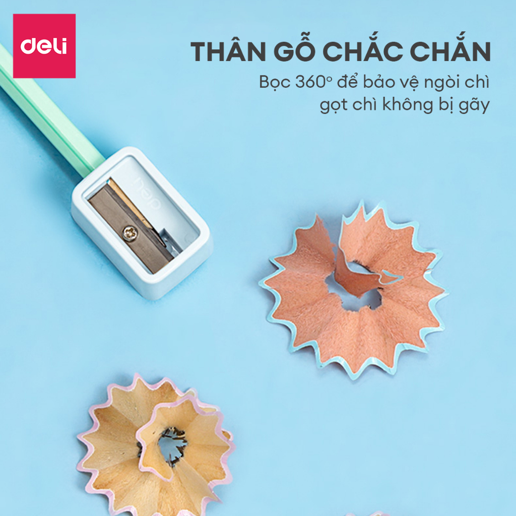 Bút chì lục giác Deli 30 chiếc/hộp loại 2B/HB màu sắc pastel dễ thương, thân gỗ dễ gọt vẽ tranh, viết chữ