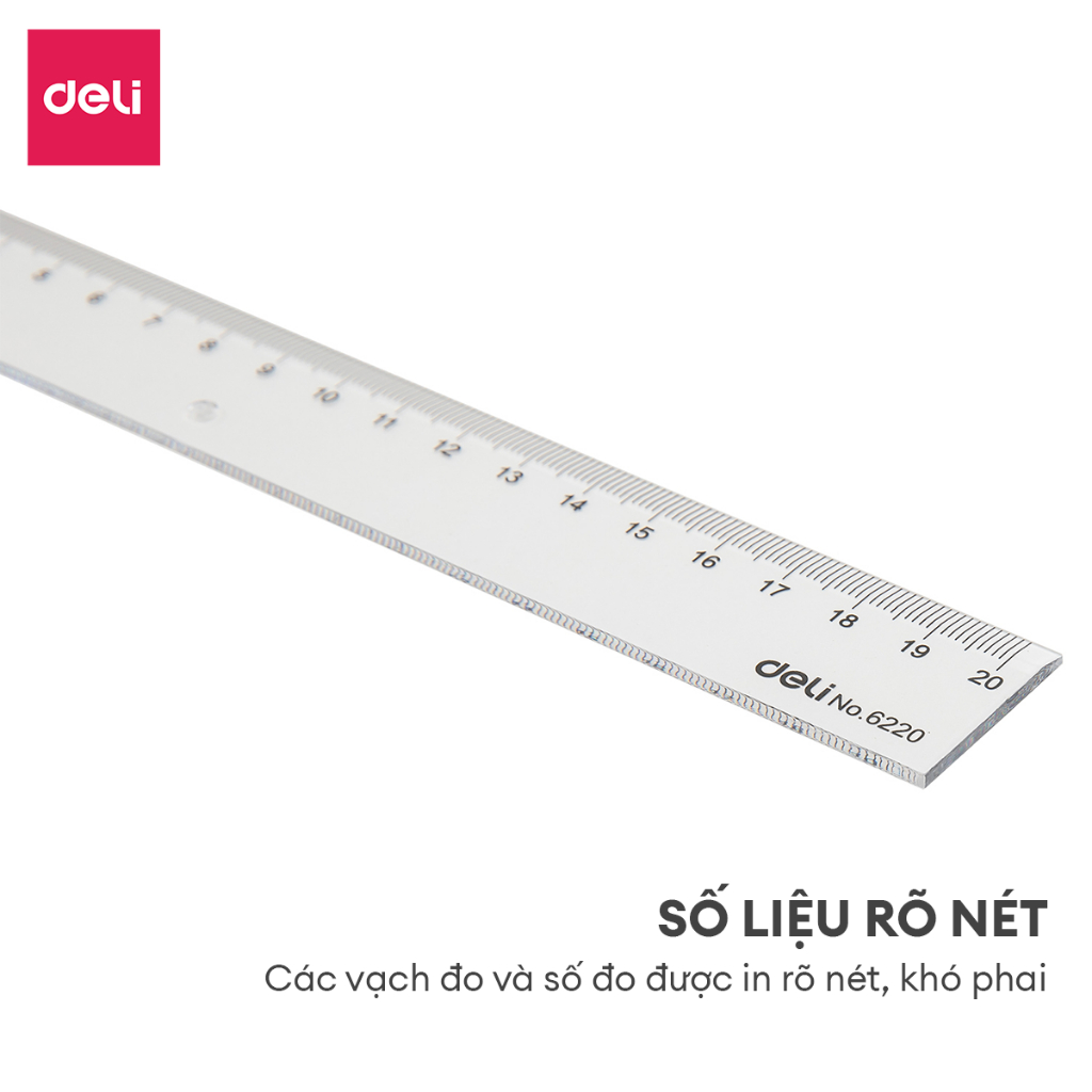Ảnh Thước kẻ trong suốt Deli - 18/ 20/ 30cm - Chất liệu PS bền chống trầy xước - Phù hợp với học sinh dân văn phòng học tập 4