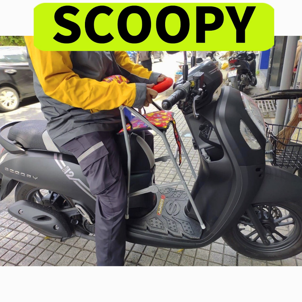 Ghế đi xe máy SCOOPY an toàn cho bé , GHẾ GA XẾP SẮT SƠN TĨNH ĐIỆN XÁM XẾP GỌN