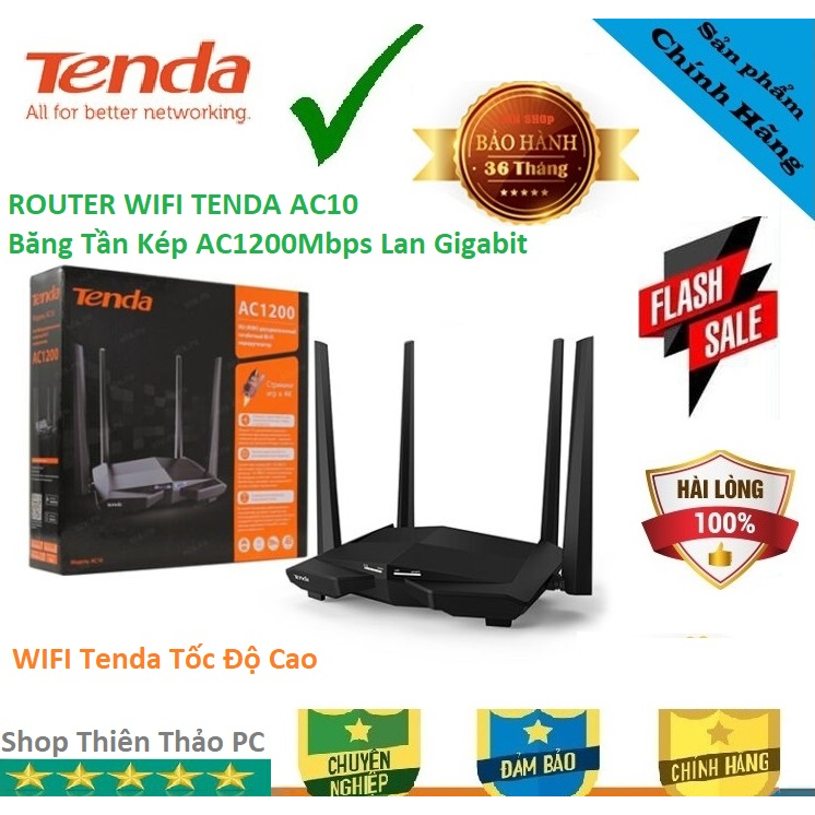 Bộ phát wifi tốc độ cao router Tenda AC10 cổng lan Gigabit băng tần kép ...