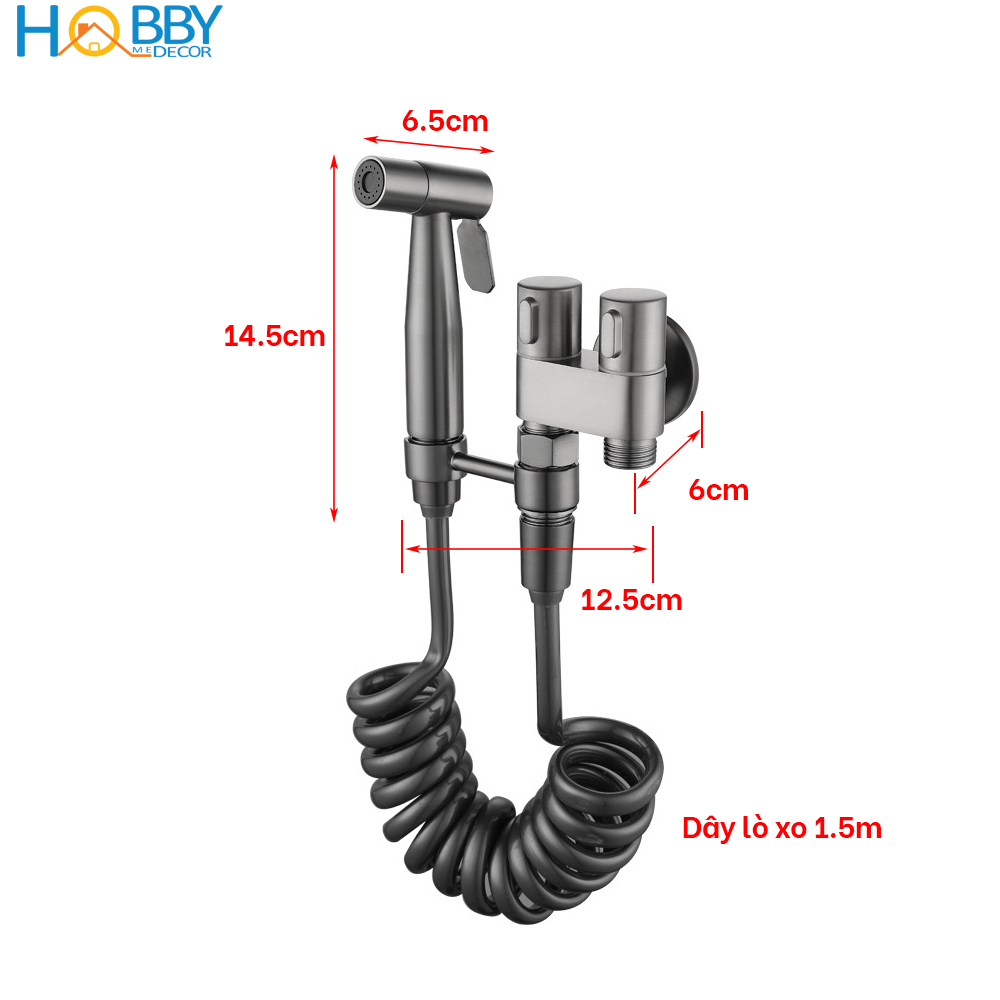 Vòi xịt toilet dây lò xo đa năng kèm van nước bồn cầu màu xám Hobby Home Decor VSR4F