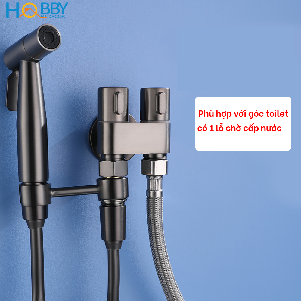 Vòi xịt toilet dây lò xo đa năng kèm van nước bồn cầu màu xám Hobby Home Decor VSR4F