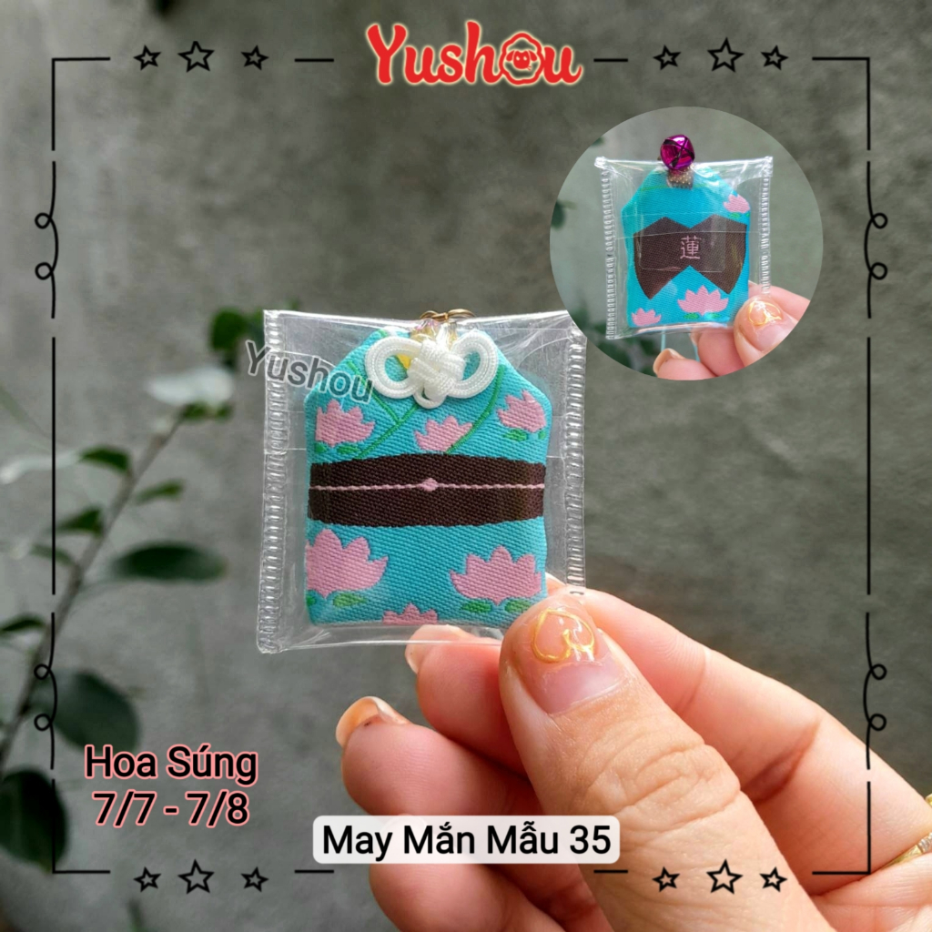 Túi Phước Yushou May Mắn Hoa S.úng  - Kiểu Omamori Nhật, Có sẵn, Quà tặng ý nghĩa.