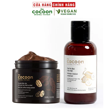 Combo Gel bí đao rửa mặt cocoon 140ml + HŨ Cà phê Đắk Lắk sạch da chết cocoon 200ml