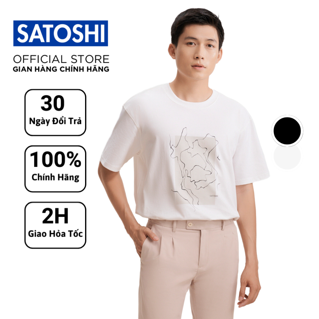 Áo thun Satoshi nam tính SATS101 chất cotton cổ tròn in hình hoạ tiết form vừa thoải mái thấm hút mồ hôi