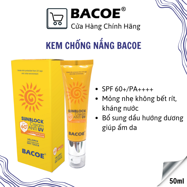 Kem chống nắng BACOE Kem Chống nắng SPF60+ Sunlock Kem chống nắng 100ml