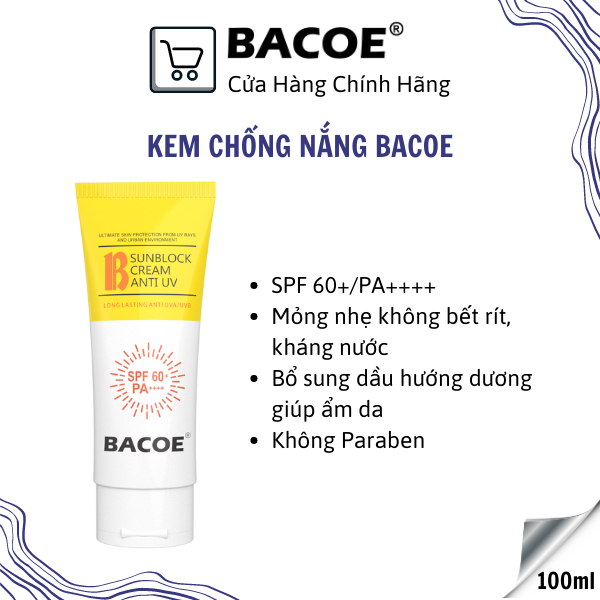 Kem chống nắng BACOE Kem Chống nắng SPF60+ Sunlock Kem chống nắng 100ml