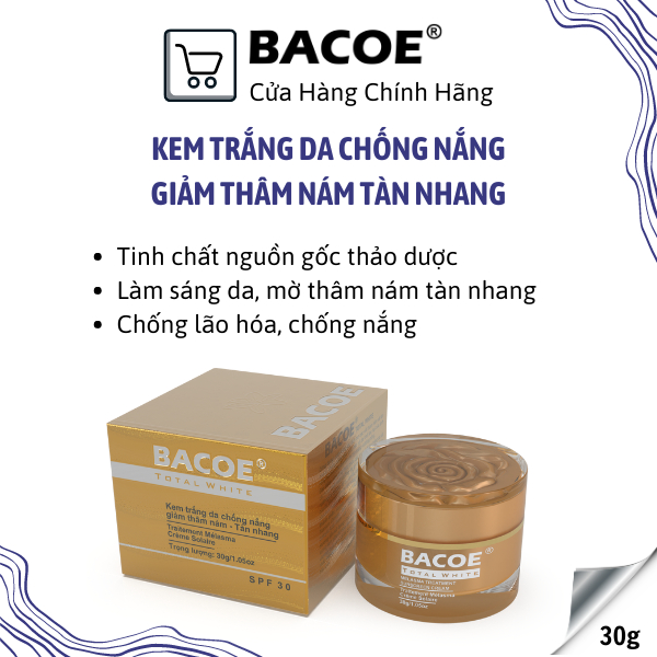 KEM BACOE KEM NÁM BACOE KEM DƯỠNG TRẮNG DA CHỐNG NẮNG GIẢM THÂM NÁM – TÀN NHANG BACOE 30g