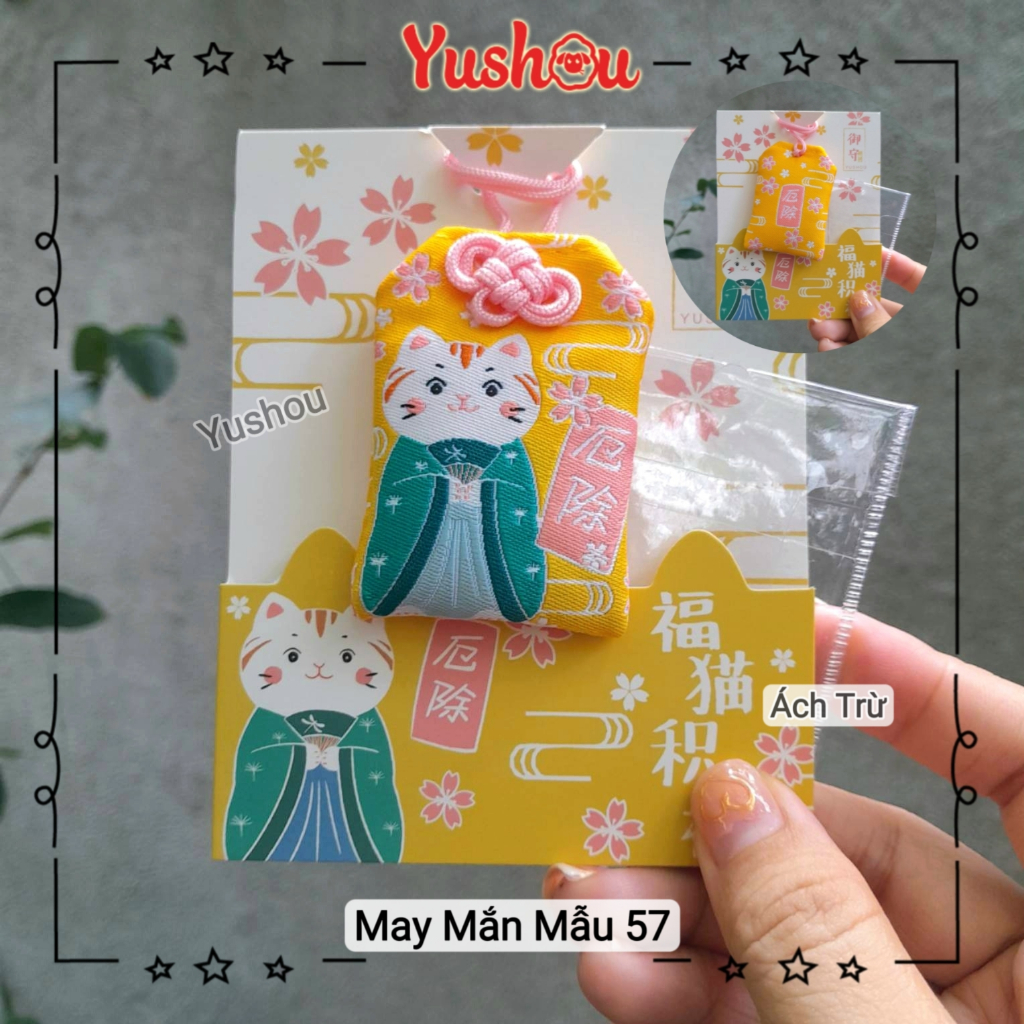 Túi Phước Yushou Mèo May Mắn - Ách Trừ - Kiểu Omamori Nhật, Có sẵn, Quà tặng ý nghĩa.