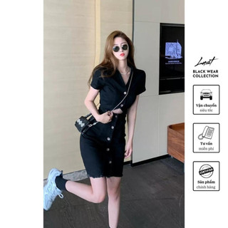 Đầm đen Denim cổ V cao cấp LUST chất liệu dày dặn thiết kế đẹp - M107